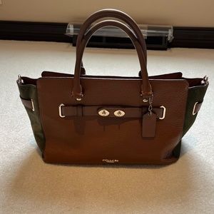 Coach Blake Carryall Brown Leather and Green Suede Handbag (F35932)